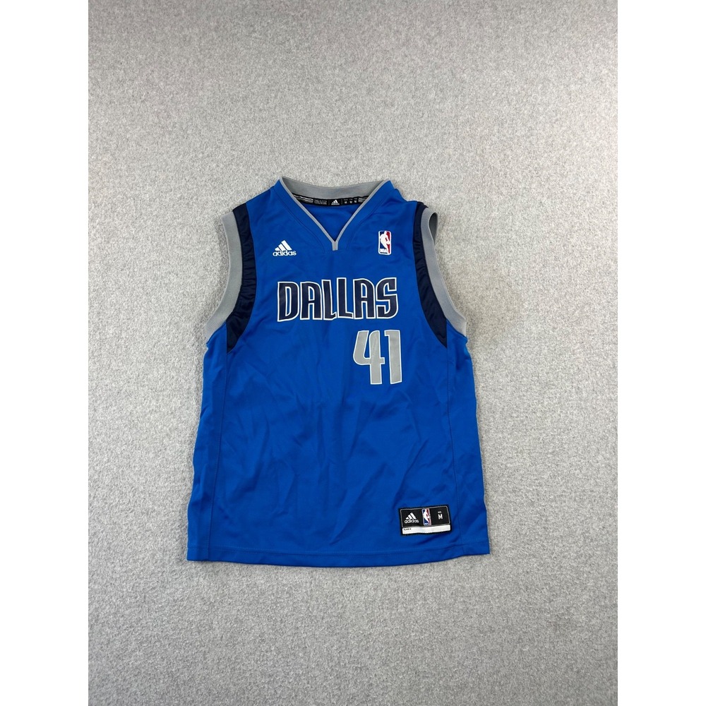 Dallas Maverick Basketball Jersey Youth M Blue Adidas Dirk Nowitzki #41